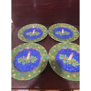 4 Piece VTG SANGO Potpourri 8" Salad Dessert Bread Plate Jolly Lights Sue Zipkin